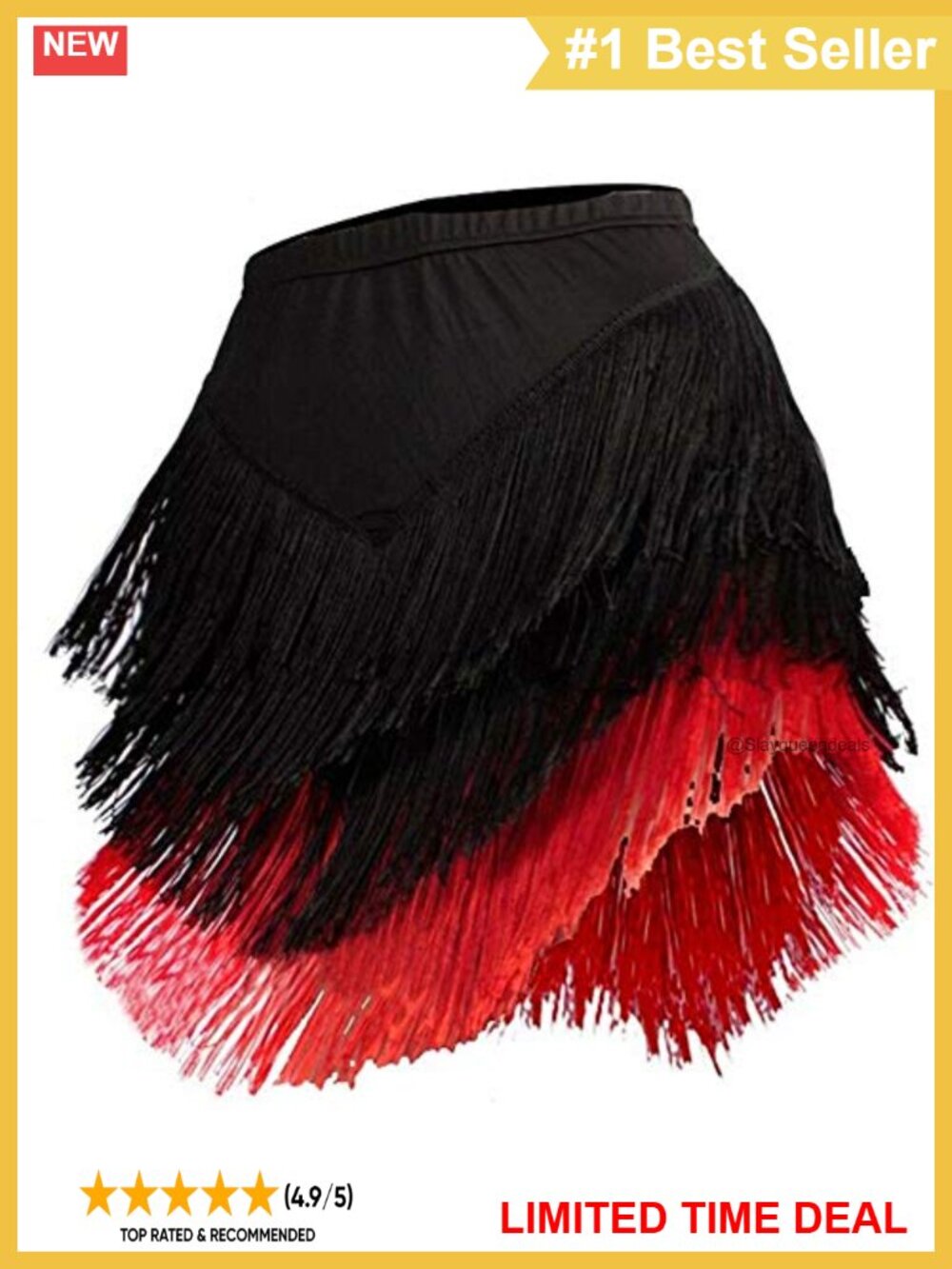 Women 3 Tiered Tassel Latin Dance Skirt Irregular Hem Fringe Salsa Tango